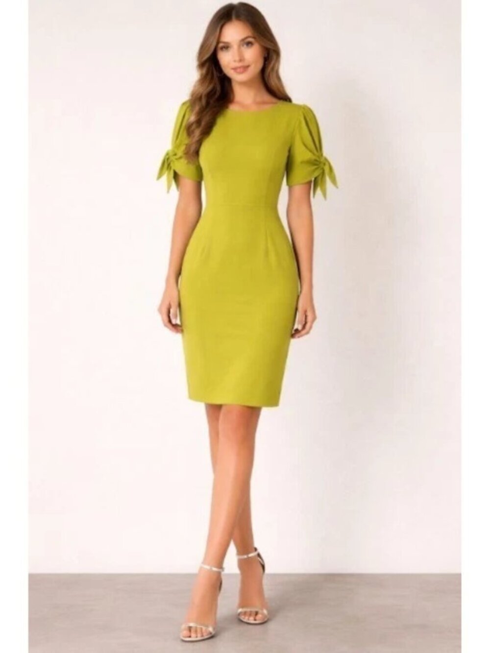 NEW Calvin Klein Short Sleeve Knee Length Career Dress in Chartreuse